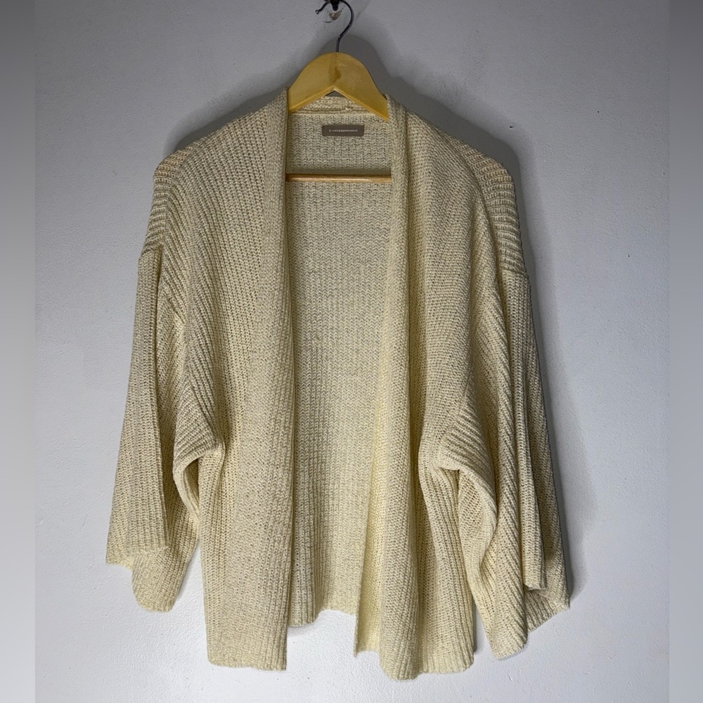 Anthropologie Cardigan Sweater Cream Open Front Half Sleeve‎ One Size